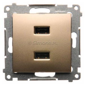 DC2USB.01/44 Ładowarka 2x USB Typ A 10W 2.1A 5V Złoty Mat Simon 54 - Widok z przodu