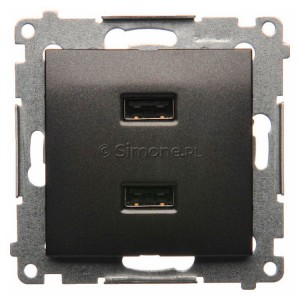 DC2USB.01/48 Ładowarka 2x USB Typ A 10W 2.1A 5V Antracyt Simon 54 - Widok z przodu