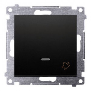 DD1L.01/49 Przycisk dzwonkowy z podświetleniem typu LED w kolorze niebieskim 10A Czarny Mat Simon 54 - Widok z przodu