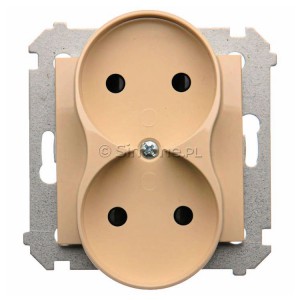 DG2MZ.01/41 Gniazdo podwójne bez bolca uziemiającego z przesłoną torów prądowych Kremowy Simon 54 - Widok z przodu