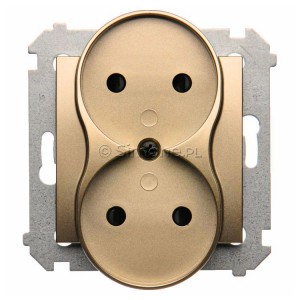 DG2MZ.01/44 Gniazdo podwójne bez bolca uziemiającego z przesłoną torów prądowych Złoty Mat Simon 54 - Widok z przodu