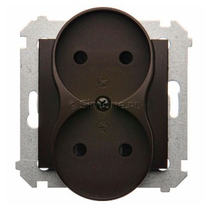 DG2MZ.01/46 Gniazdo podwójne bez bolca uziemiającego z przesłoną torów prądowych Brąz Mat Simon 54 - Widok z przodu