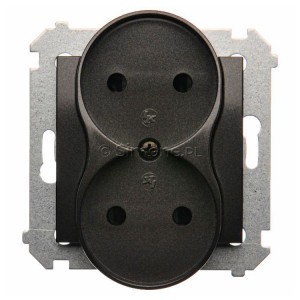 DG2MZ.01/48 Gniazdo podwójne bez bolca uziemiającego z przesłoną torów prądowych Antracyt Simon 54 - Widok z przodu