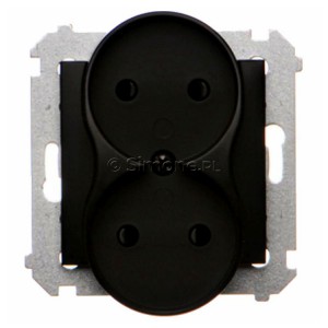 DG2MZN.01/49 Gniazdo podwójne bez bolca uziemiającego z przesłoną torów prądowych do ramek Nature Czarny Mat Simon 54 - Widok z przodu