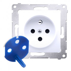 DGD1.01/11 Gniazdo pojedyncze z bolcem uziemiającym typu DATA Biały Simon 54 - Widok z przodu