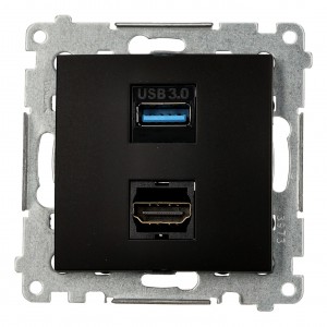 Gniazdo HDMI 1.4 + Gniazdo USB 3.0 Czarny Mat Simon 54 - Widok z przodu
