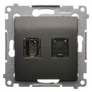 DGHRJ45.01/48 Gniazdo HDMI pojedyncze + Gniazdo komputerowe kat.6 Antracyt Simon 54 - Widok z przodu