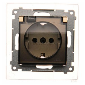 DGSZ1BZ.01/44A Gniazdo hermetyczne Schuko z przesłoną torów prądowych, uszczelką ramki i klapką transparentną Złoty Mat Simon 54 - Widok z przodu