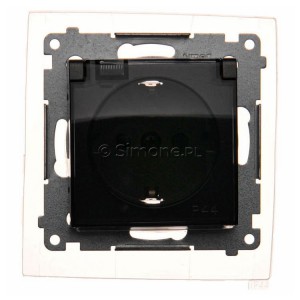 DGSZ1BZ.01/48A Gniazdo hermetyczne Schuko z przesłoną torów prądowych, uszczelką ramki i klapką transparentną Antracyt Simon 54 - Widok z przodu