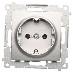 DGSZ1CZ.01/43 Gniazdo pojedyncze Schuko z przesłoną torów prądowych Srebrny Mat Simon 54 - Widok z przodu