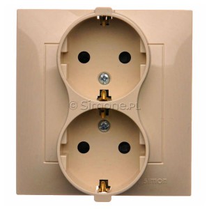 DGSZ2Z/41 Gniazdo podwójne Schuko z przesłoną torów prądowych Kremowy Simon 54 - Widok z przodu