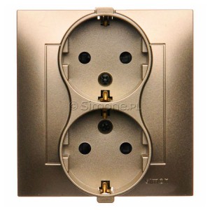 DGSZ2Z/44 Gniazdo podwójne Schuko z przesłoną torów prądowych Złoty Mat Simon 54 - Widok z przodu