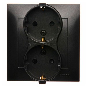 DGSZ2Z/48 Gniazdo podwójne Schuko z przesłoną torów prądowych Antracyt Simon 54 - Widok z przodu