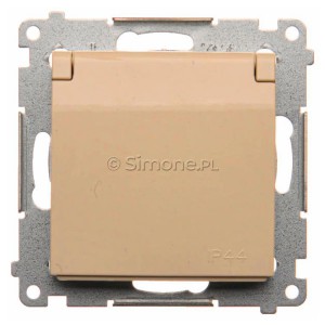 DGZ1BUZ.01/41 Gniazdo hermetyczne z bolcem uziemiającym do wersji IP44, przesłoną torów prądowych i klapką w kolorze wyrobu Kremowy Simon 54 - Widok z przodu