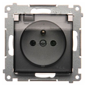 DGZ1BUZ.01/43A Gniazdo hermetyczne z bolcem uziemiającym do wersji IP44, przesłoną torów prądowych i klapką transparentną Srebrny Mat Simon 54 - Widok z przodu