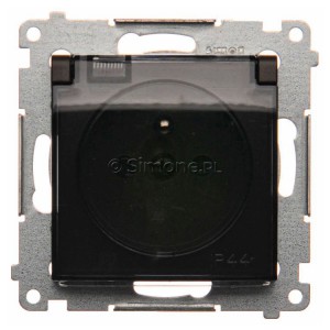 DGZ1BUZ.01/46A Gniazdo hermetyczne z bolcem uziemiającym do wersji IP44, przesłoną torów prądowych i klapką transparentną Brąz Mat Simon 54 - Widok z przodu