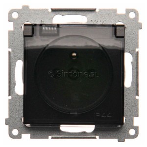 DGZ1BUZ.01/48A Gniazdo hermetyczne z bolcem uziemiającym do wersji IP44, przesłoną torów prądowych i klapką transparentną Antracyt Simon 54 - Widok z przodu