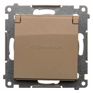 DGZ1BZ.01/41 Gniazdo hermetyczne z bolcem uziemiającym, przesłoną torów prądowych i klapką w kolorze wyrobu Kremowy Simon 54 - Widok z przodu