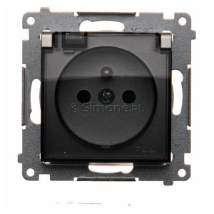 DGZ1BZ.01/43A Gniazdo hermetyczne z bolcem uziemiającym, przesłoną torów prądowych i klapką transparentną Srebrny Mat Simon 54 - Widok z przodu