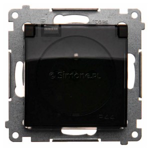 DGZ1BZ.01/46A Gniazdo hermetyczne z bolcem uziemiającym, przesłoną torów prądowych i klapką transparentną Brąz Mat Simon 54 - Widok z przodu