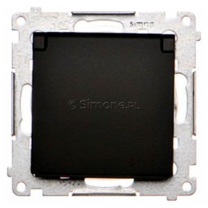 DGZ1BZ.01/49 Gniazdo hermetyczne z bolcem uziemiającym, przesłoną torów prądowych i klapką w kolorze wyrobu Czarny Mat Simon 54 - Widok z przodu