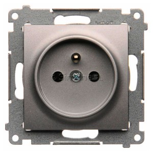 DGZ1CZ.01/43 Gniazdo pojedyncze z bolcem uziemiającym i przesłoną torów prądowych Srebrny Mat Simon 54 - Widok z przodu