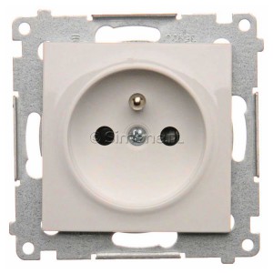 Gniazdo pojedyncze z bolcem uziemiającym i przesłoną torów prądowych Biały Simon 54 - Widok z przodu