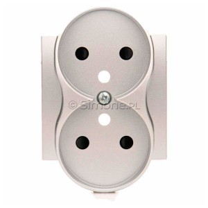 DGZ2MZNP/43 Pokrywa gniazda podwójnego z uziemieniem i przesłonami torów prądowych (pokrywa pasuje do ramek serii S54 Nature) Srebrny Mat Simon 54 - Widok z przodu