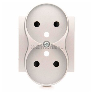 DGZ2MZP/43 Pokrywa gniazda podwójnego z uziemieniem i przesłonami torów prądowych (pokrywa pasuje do ramek serii S54 Premium) Srebrny Mat Simon 54 - Widok z przodu