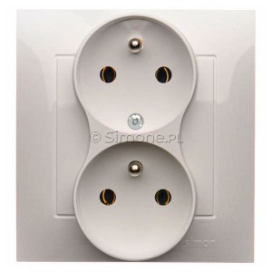 DGZ2T/11 Gniazdo podwójne z uziemieniem i funkcją niezmienności faz Biały Simon 54 - Widok z przodu