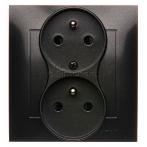 DGZ2TZ/48 Gniazdo podwójne z uziemieniem, przesłonami torów prądowych i funkcją niezmienności faz Antracyt Simon 54 - Widok z przodu