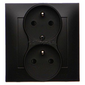 DGZ2TZ/49 Gniazdo podwójne z uziemieniem, przesłonami torów prądowych i funkcją niezmienności faz Czarny Mat Simon 54 - Widok z przodu
