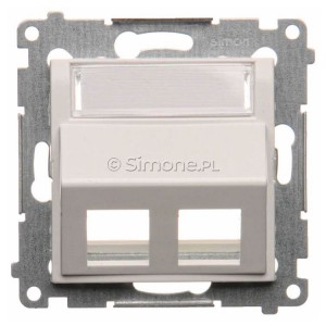 DKP2S.01/11 Pokrywa gniazd teleinformatycznych na Keystone skośna podwójna z polem opisowym Biały Simon 54 - Widok z przodu
