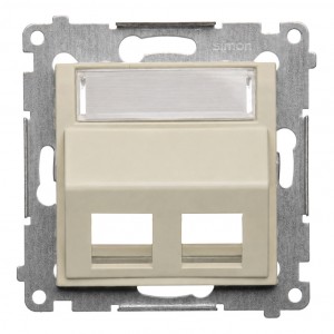 DKP2S.01/42 Pokrywa gniazd teleinformatycznych na Keystone skośna podwójna z polem opisowym Kaszmirowy Simon 54 - Widok z przodu