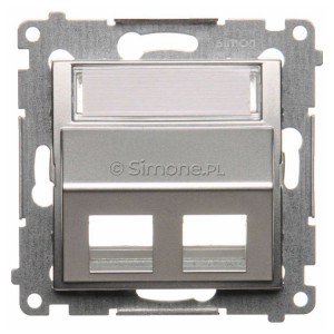 DKP2S.01/43 Pokrywa gniazd teleinformatycznych na Keystone skośna podwójna z polem opisowym Srebrny Mat Simon 54 - Widok z przodu