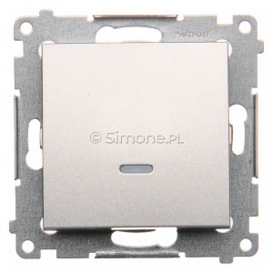 DP1AL.01/43 Przycisk zwierny podwójny z podświetleniem typu LED w kolorze niebieskim 16A Srebrny Mat Simon 54 - Widok z przodu