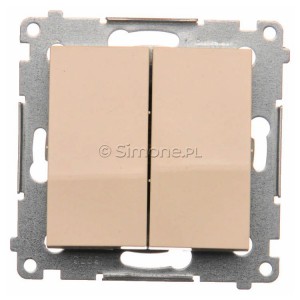 DP2.01/41 Przycisk zwierny podwójny 10A Kremowy Simon 54 - Widok z przodu