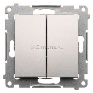 DP2.01/43 Przycisk zwierny podwójny 10A Srebrny Mat Simon 54 - Widok z przodu
