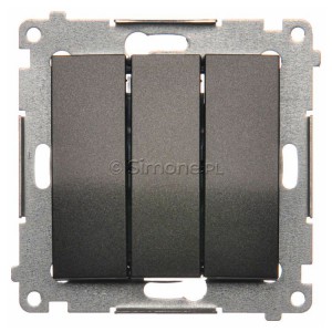DP31L.01/48 Przycisk zwierny potrójny z podświetleniem typu LED w kolorze niebieskim 10A Antracyt Simon 54 - Widok z przodu