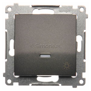 DS1AL.01/48 Przycisk zwierny z symbolem światła i podświetleniem typu LED w kolorze niebieskim 16A Antracyt Simon 54 - Widok z przodu