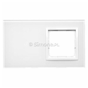 DSTR210/70 Panel Simon Touch Szkło 2-Modułowy, 1M z jednym polem dotykowym (ST1M lub ST1S), 2M z dowolnym elementem osprzętu z serii Simon 54 Biała Perła Simon 54 - Widok z przodu