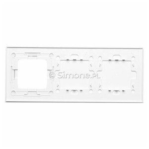 Panel Simon Touch Szkło 3-Modułowy, 1M z jednym polem dotykowym (ST1M lub ST1S), 2M z jednym polem dotykowym (ST1M lub ST1S), 3M z dowolnym elementem osprzętu z serii Simon 54 Biała Perła Simon 54 - Widok z tyłu)