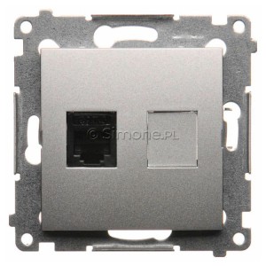 DT1.01/43 Gniazdo telefoniczne pojedyncze RJ12 Srebrny Mat Simon 54 - Widok z przodu