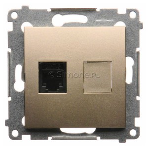DT1.01/44 Gniazdo telefoniczne pojedyncze RJ12 Złoty Mat Simon 54 - Widok z przodu