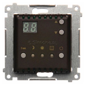 Regulator temperatury z czujnikiem wewnętrznym i wyświetlaczem LCD Brąz Mat Simon 54 - Widok z przodu