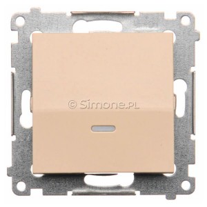 DW1AL.01/41 Łącznik pojedynczy z podświetleniem typu LED w kolorze niebieskim 16A Kremowy Simon 54 - Widok z przodu
