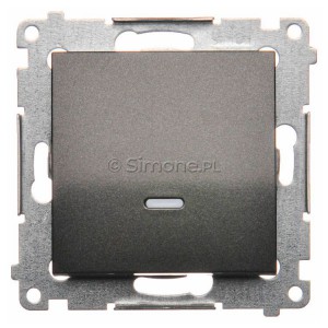 DW1AL.01/48 Łącznik pojedynczy z podświetleniem typu LED w kolorze niebieskim 16A Antracyt Simon 54 - Widok z przodu
