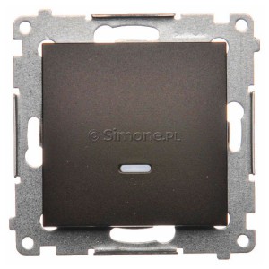 DW1L.01/46 Łącznik pojedynczy z podświetleniem typu LED w kolorze niebieskim 10A Brąz Mat Simon 54 - Widok z przodu