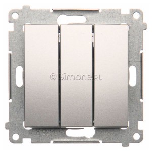 DW31L.01/43 Łącznik potrójny z podświetleniem typu LED w kolorze niebieskim 10A Srebrny Mat Simon 54 - Widok z przodu