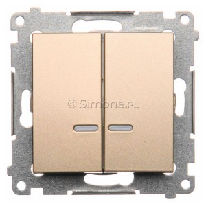 DW5ABL.01/44 Łącznik podwójny do wersji IP44 z podświetleniem typu LED w kolorze niebieskim 16A Złoty Mat Simon 54 - Widok z przodu